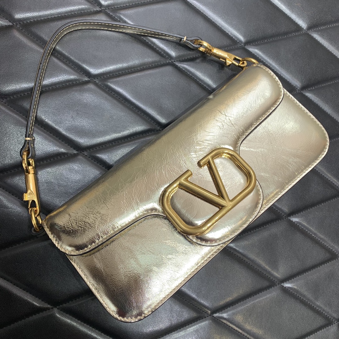 Valentino Garavani Loco Shoulder Bag in Silver Calfskin Leather